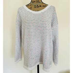 Talbots Womens White Multicolored Cotton Pastel Oversized Crewneck Sweater Sz XL